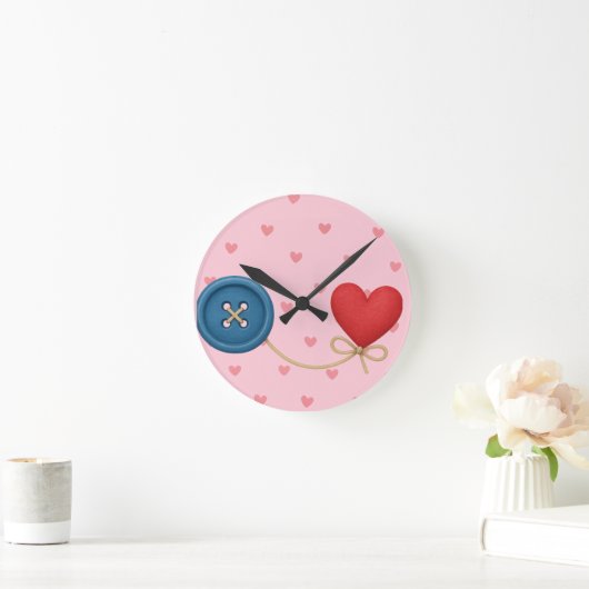 Button en draad van liefde - Schattige hartontwerp Ronde Klok (Huis)