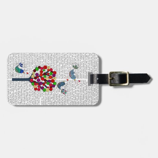 Button en vogels blauw bagagelabel (Voorkant horizontaal)