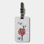 Button en vogels blauw bagagelabel (Voorkant verticaal)