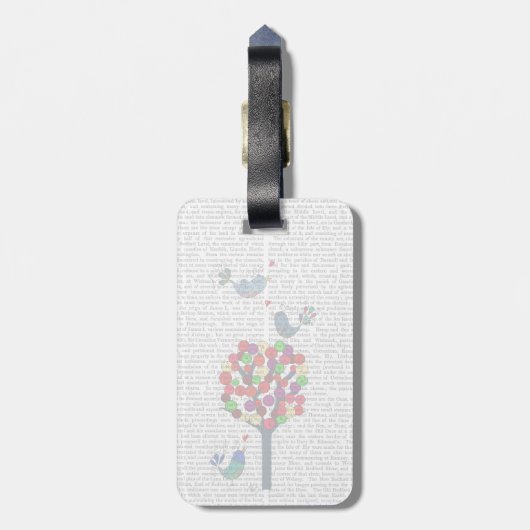 Button en vogels blauw bagagelabel (Achterkant verticaal)