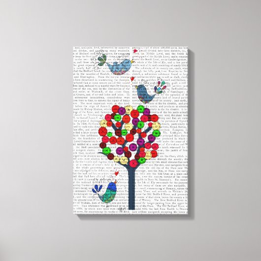 Button en vogels blauw canvas afdruk (Voorkant)