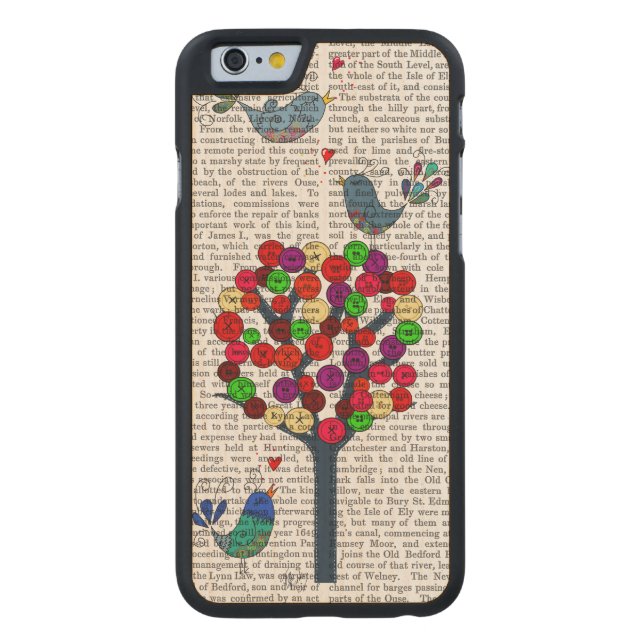 Button en vogels blauw carved wood iPhone hoesje (Achterkant)