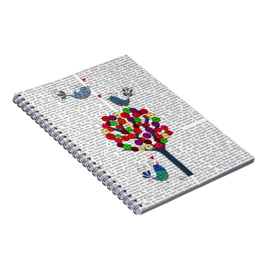 Button en vogels blauw notitieboek (Rechterzijde)