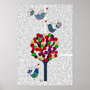Button en vogels blauw poster
