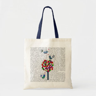 Button en vogels blauw tote bag
