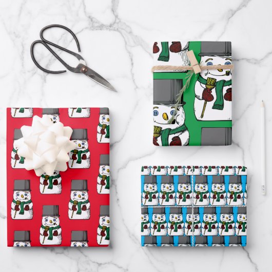 Button Eyed Snowman Inpakpapier Vel (Voorkant)