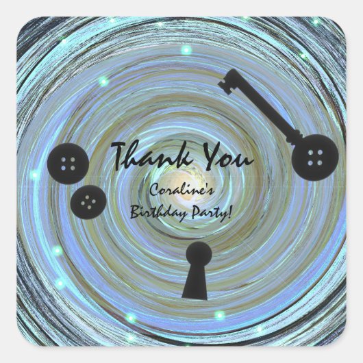 Button Eyes & Skeleton Key Other World Feest Vierkante Sticker (Voorkant)