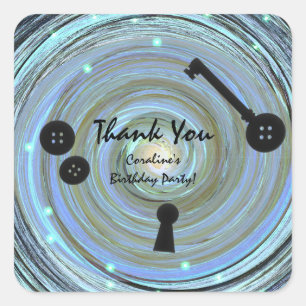 Button Eyes & Skeleton Key Other World Feest Vierkante Sticker
