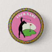 Button- Golf - Naam toevoegen - roze Ronde Button 5,7 Cm (Voorkant)