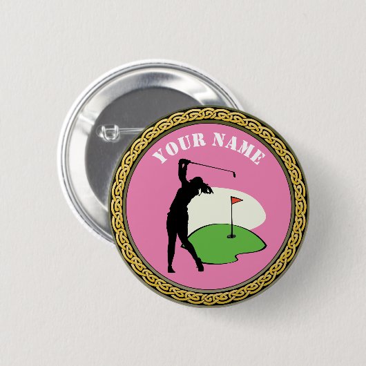 Button- Golf - Naam toevoegen - roze Ronde Button 5,7 Cm (Voorkant /achterkant)