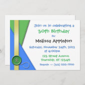 Button ~ Groene, blauwe en gele uitnodiging voor d (Voorkant / Achterkant)