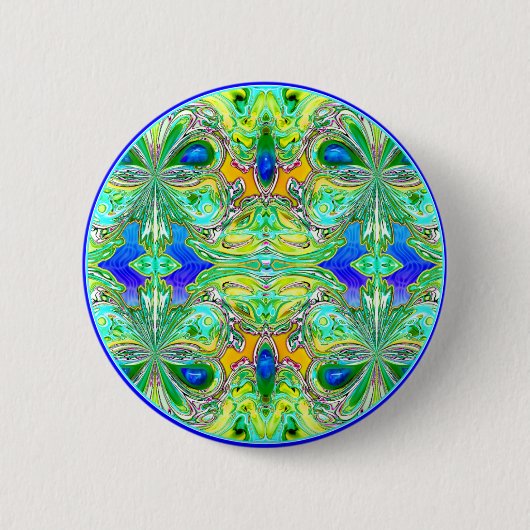 Button: "Groene Vlinders met Blauwe Edelstenen" Ronde Button 5,7 Cm (Voorkant)
