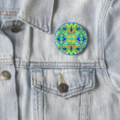 Button: "Groene Vlinders met Blauwe Edelstenen" Ronde Button 5,7 Cm (In situ)