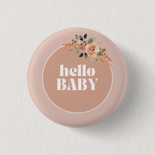 Button Hallo, Baby, Boho Modern Baby shower badge (Voorkant)