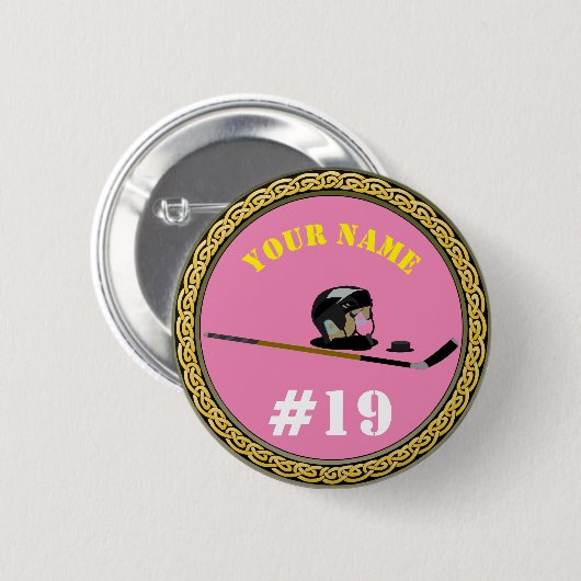 Button Hockey Player - Voeg naam & nummer toe - ro (Voorkant /achterkant)