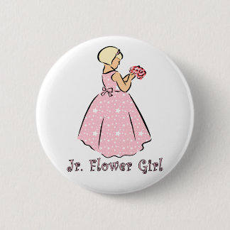 Button: Jr. Bloemenmeisje in Roze Ronde Button 5,7 Cm