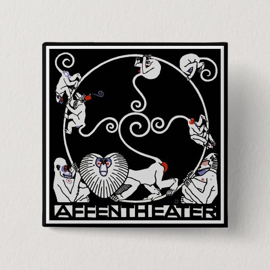 Button: Jugendstil - Affentheater Vierkante Button 5,1 Cm (Voorkant)