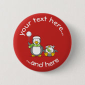 Button kerstmis Snowballing Penguins (Voorkant)