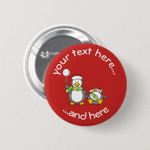 Button kerstmis Snowballing Penguins
