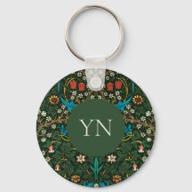BUTTON KEYRING : WILLIAM MORRIS : TULIPS