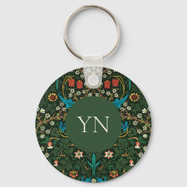 BUTTON KEYRING : WILLIAM MORRIS : TULIPS SLEUTELHANGER