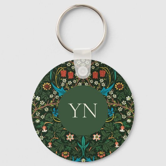BUTTON KEYRING : WILLIAM MORRIS : TULIPS SLEUTELHANGER (Voorkant)