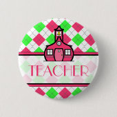 Button leraar - Roze en groene stijl (Voorkant)