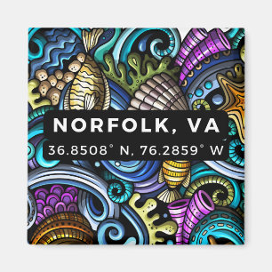 Button Magnet - Coördinaten van Norfolk, VA