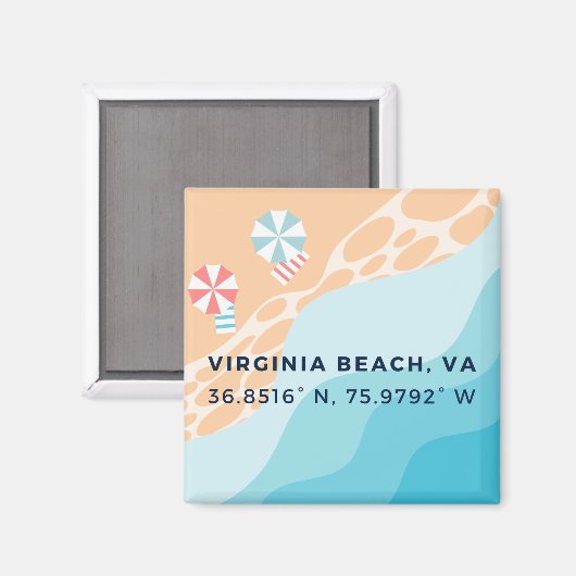 Button Magnet - Coördinaten van Virginia Beach, VA (Voorkant / Achterkant)