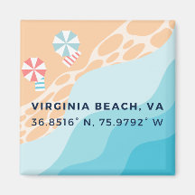 Button Magnet - Coördinaten van Virginia Beach, VA