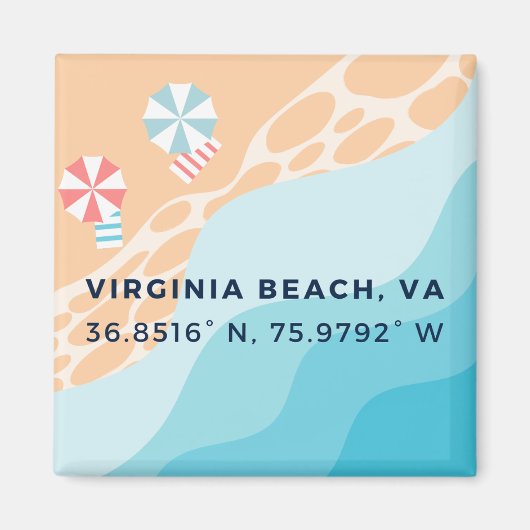 Button Magnet - Coördinaten van Virginia Beach, VA (Voorkant)