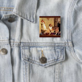Button: Meisje met huisdier Sheltie Vierkante Button 5,1 Cm (In situ)