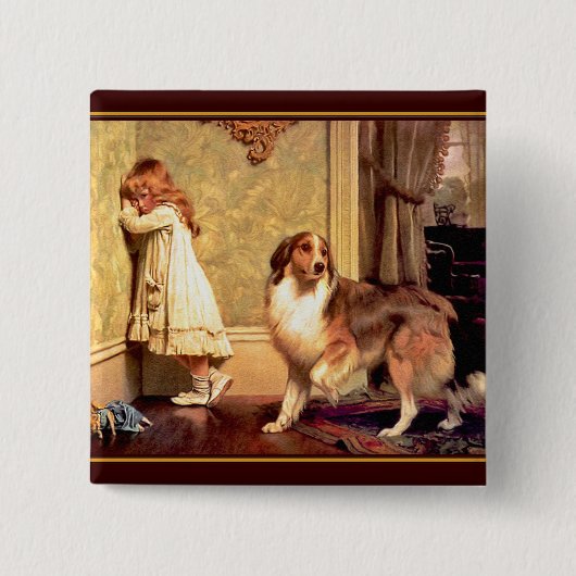 Button: Meisje met huisdier Sheltie Vierkante Button 5,1 Cm (Voorkant)
