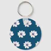 Button met blauw bloempatroon sleutelhanger (Voorkant)