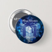 Button met blauw kerstcadeau (Voorkant /achterkant)