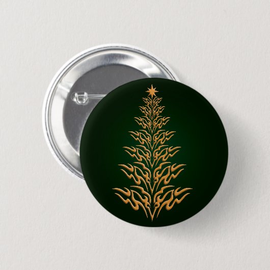 Button met de groene stijlvolle kerstboom (Voorkant /achterkant)