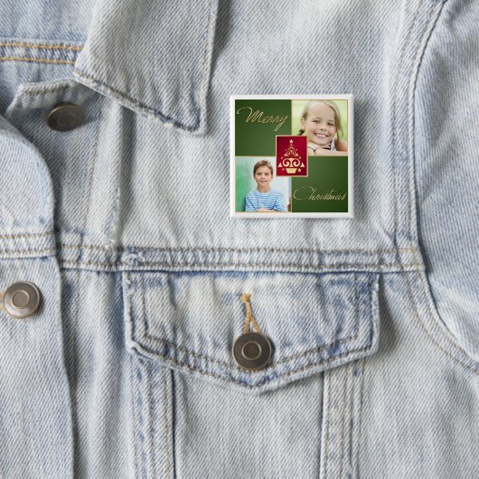 Button met groene, rode, gouden kerstboom (In situ)