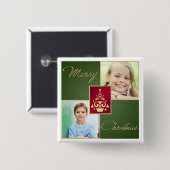 Button met groene, rode, gouden kerstboom (Voorkant /achterkant)