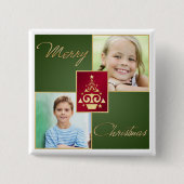 Button met groene, rode, gouden kerstboom (Voorkant)