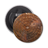 Button met houten doorsneeboom button flesopener (Voorkant)