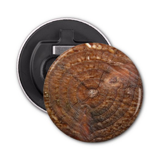 Button met houten doorsneeboom button flesopener (Voorkant)