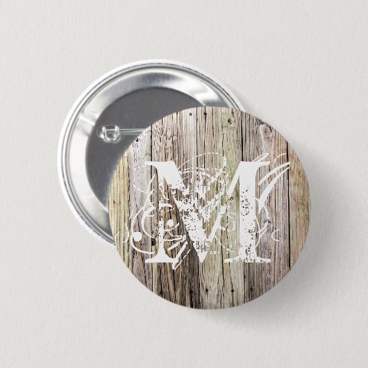 Button met houten monogram en met verwering (Voorkant /achterkant)