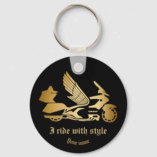 Button met motorfiets goudvleugel sleutelhanger (Voorkant)
