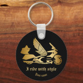 Button met motorfiets goudvleugel sleutelhanger (Voorkant)