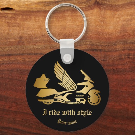 Button met motorfiets goudvleugel sleutelhanger (Voorkant)