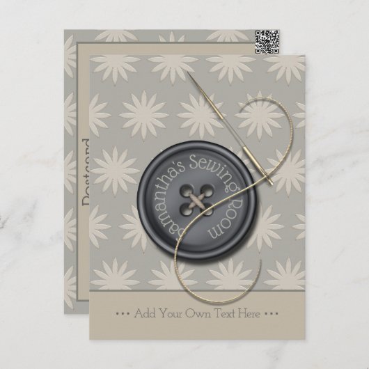 Button met naald- en schroefdraadnaaiontwerp briefkaart (Voorkant / Achterkant)