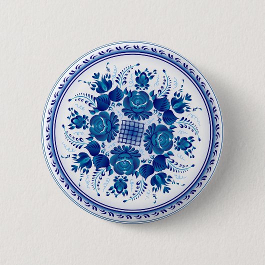 Button met ornament in Gzhel-stijl (Voorkant)