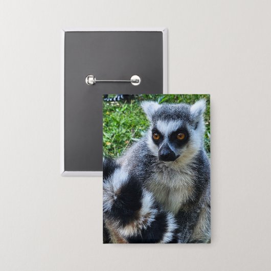 Button met Ringstaartmaki – Unieke Dierenprint (Voorkant / Achterkant)