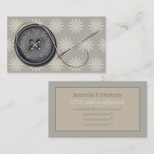 Button omhoog naaigarens en schroefdraad visitekaartje (Voorkant / Achterkant)