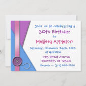 Button ~ Paarse, blauwe en roze uitnodiging (Voorkant)